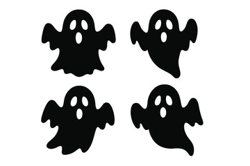 Set of ghost silhouettes. Halloween scary ghostly monster. Spooky horror symbol collection. Cute cartoon phantom character icon for october holiday party celebration design.