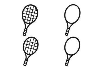 Tennis racket icon set vector. Hand-drawn minimalist doodle sketch style. Simple black outline sport equipment illustration. Racquet symbol collection for design element.
