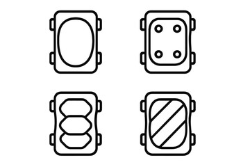 Linear Knee Pad Icon Set with Multiple Patterns and Shapes, Modern Minimalist Protective Gear, Vector Illustration, Transparent Background, Sport Safety Equipment, Variety Collection