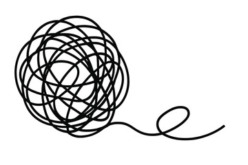 Chaos and order theory. Tangled and untangled thread metaphor for problem solving, confusion, therapy. Psychology, mental health symbol. Messy scribble becomes a clear path.