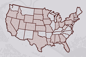 United States map with shaded states and subtle map of background pattern vector illustration