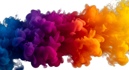 Colorful ink cloud exploding in water isolated on transparent background