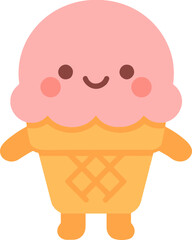 Cute ice cream cone cartoon character with happy smile illustration