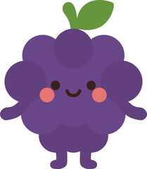 Charming and adorable cartoon illustration featuring a happy purple grape character with a cheerful smile, ideal for kid-friendly designs, healthy eating promotions, or playful fruit-themed content