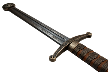 A detailed image of a historical steel sword On White Background