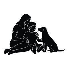 Woman child dog bonding sitting black and white