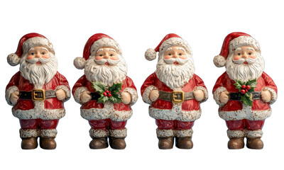 Festive christmas  santa figurines holiday decor vintage style indoor setting close-up view cheerful atmosphere