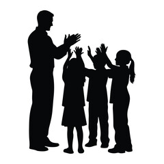Adult and children clapping hands raised