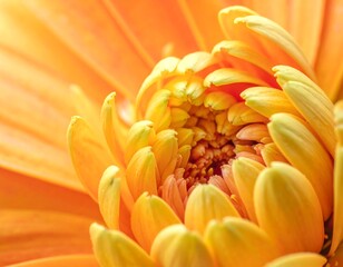 Fototapeta premium Close-up view of a vibrant orange-yellow flower, showcasing intricate details of petals and the inner structure.