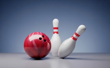 Bowling Ball and Pins: A striking studio shot captures a red bowling ball, perfectly poised, next to two pins, evoking the excitement and precision of the sport.