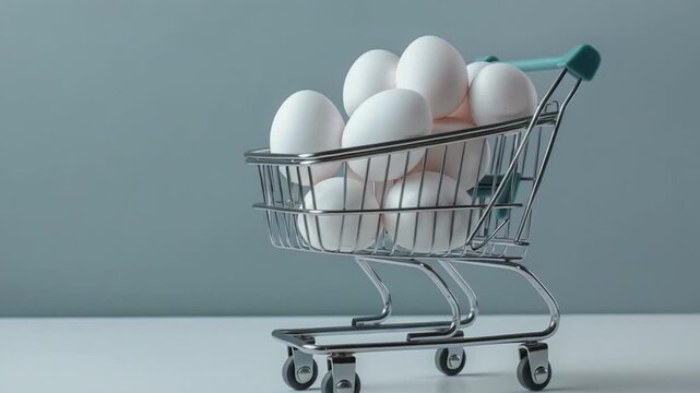 A shopping cart filled with eggs, perfect for cooking or baking