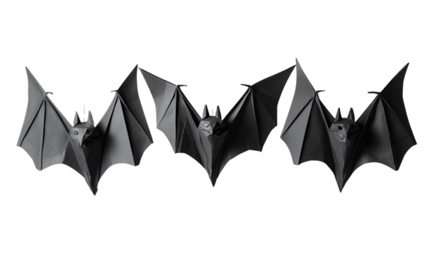 Origami bats displayed craft show art installation indoor eye-level creative hobbies for halloween decor
