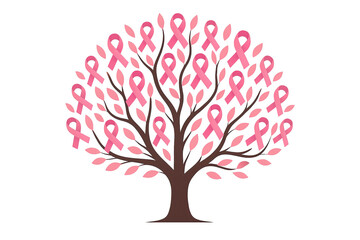 Obraz premium Pink ribbon tree symbol hope awareness support strength unity illustration on white background