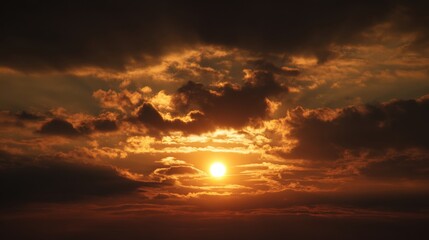 Sunset cloudscape Dramatic sky Golden hour sun rays landscape photography Nature scene Orange and dark clouds background image