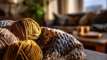 Colorful Yarn Balls and Wool Knitting Threads

