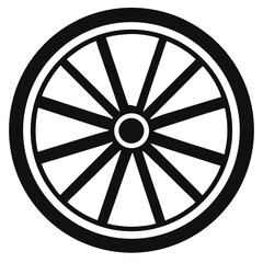 Fototapeta premium Black silhouette of spoked wheel with rounded center in vector format, design element