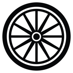 Obraz premium Black and White Wagon Wheel Symbol with Twelve Spokes Isolated Graphic Design
