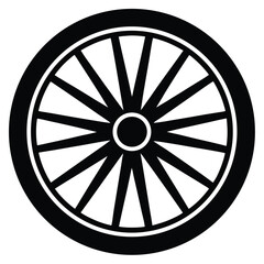 Fototapeta premium Black and White Illustration of a Wagon Wheel with Spokes and Rim