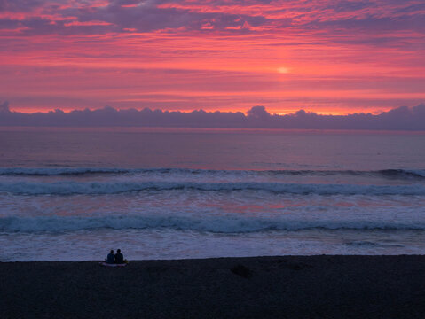 A Red Sunset on the Oregon Coast