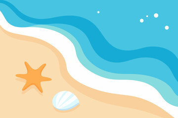 Cartoon beach scene with starfish and seashell