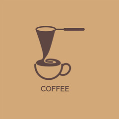 Traditional coffee logo vector. With coffee srainer as a traditional element.