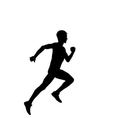 dynamic silhouette of a male runner in motion, set against a plain white background.