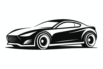 Naklejka premium Sleek Black and White Coupe Illustration with Dynamic Lines and Modern Design