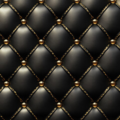 Naklejka premium Black quilted leather upholstery background with golden accents 
