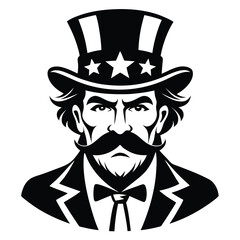 Vector Portrait Man in Top Hat, Stars, Suit, Bowtie, and Large Mustache