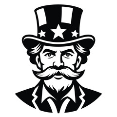 Black and White Vector Illustration of Man in Top Hat with Stars
