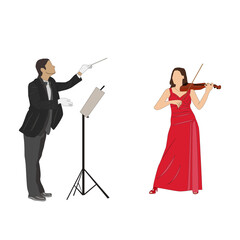 Illustration of an orchestra with a conductor and a violinist