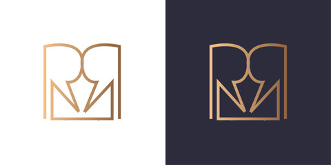 Letter R and R crown logo monogram, minimal style identity initial logo mark. Golden gradient vector emblem logotype for business cards initials symbol.