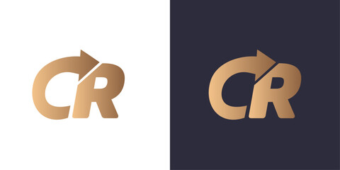 letter C and R logo arrow indicating success and money Golden gradient vector emblem logotype for business cards symbol.
