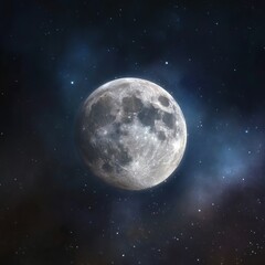 Obraz premium Moonlit Majesty: A stunning full moon shines brightly in the inky blackness of the cosmos, a celestial beacon illuminating the night sky. Capturing the vastness and serene beauty of space.
