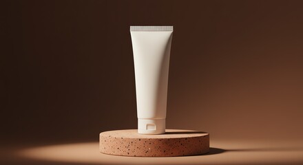 Matte skincare pump tube mockup with terrazzo plinth