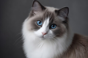 Fototapeta premium Portrait of a white ragdoll cat with blue eyes