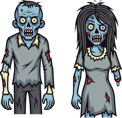 zombie, undead, horror, couple, glowing eyes, missing hand, grotesque anatomy, monster, scary, Halloween