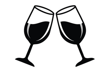 Two Black Wine Glasses Clinking Together in a Celebration or Toasting Illustration