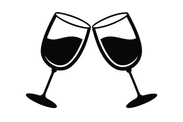 Two Clinking Black Wine Glasses Celebrating a Toasting Event Silhouette Design