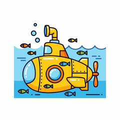 Obraz premium Vibrant Yellow Submarine in the Ocean An Eye-Catching Illustration of Underwater Exploration