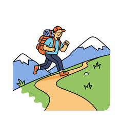Man hiking in mountains with backpack, enjoying nature and outdoor activities on a scenic trail