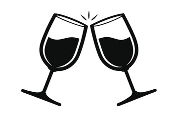 Two Black Wine Glasses Toasting in Silhouette Illustration for Celebrations and Events