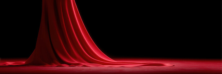 Black friday red and black poster design, Red fabric draped elegantly black background creates dramatic black friday poster design with rich red