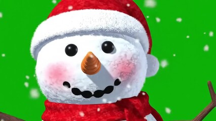 Joyful animated snowman with carrot nose and red scarf welcomes winter holidays with falling snow, perfect for festive greetings and seasonal projects. - Powered by Adobe