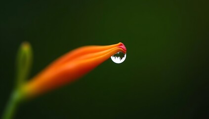 Hyper Realistic Macro of Dew on Flower Tip Against Smooth Green Background