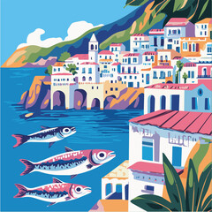 Summer Italy Vector illustration of Mediterranean style for poster