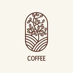 Coffee Logo with line art style icon design. Vector illustration for Coffee shop. Coffee bean and coffee tree.