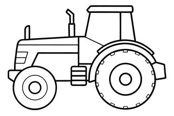 Black and White Tractor Outline Illustration with Cab, Exhaust, and Tires Design Graphic