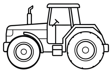 Fototapeta premium Simple Line Drawing of Farm Tractor with Cabin, Exhaust, and Large Tires
