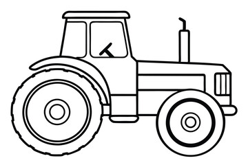 Obraz premium Black and White Outline Illustration of a Tractor with Large Tires and Cab